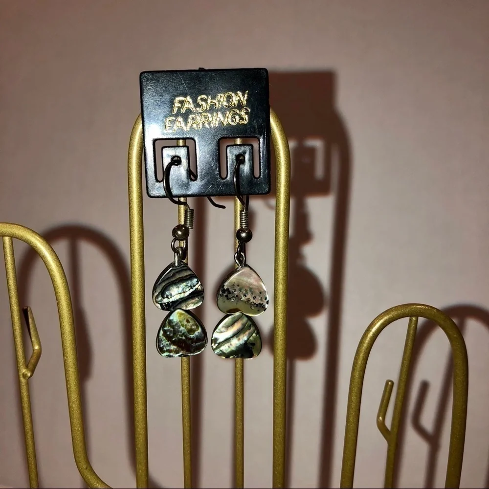 Abalone Iridescent Heart Dangle Earrings - Picture 3 of 3